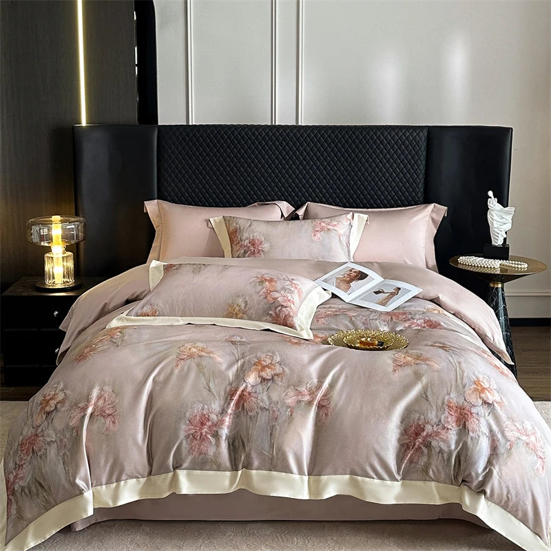 Luxury Lyocell Cotton Bedding Set with Floral Prints – Duvet Cover and Sheet Set for Queen or King Size 0