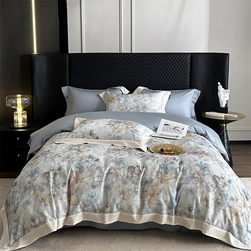 Luxury Lyocell Cotton Bedding Set with Floral Prints – Duvet Cover and Sheet Set for Queen or King Size 10