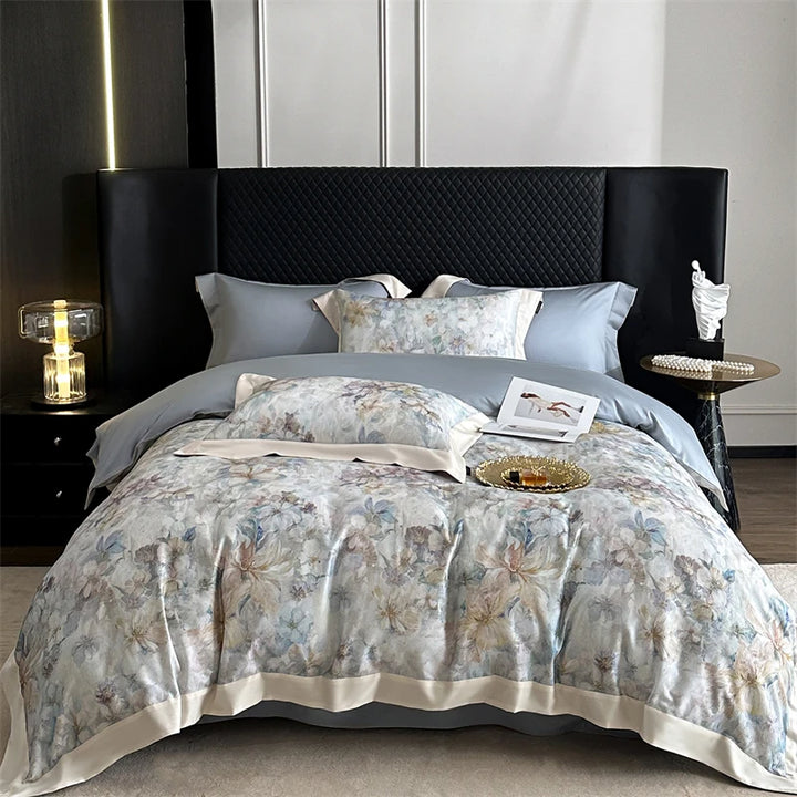Luxury Lyocell Cotton Bedding Set with Floral Prints – Duvet Cover and Sheet Set for Queen or King Size 10