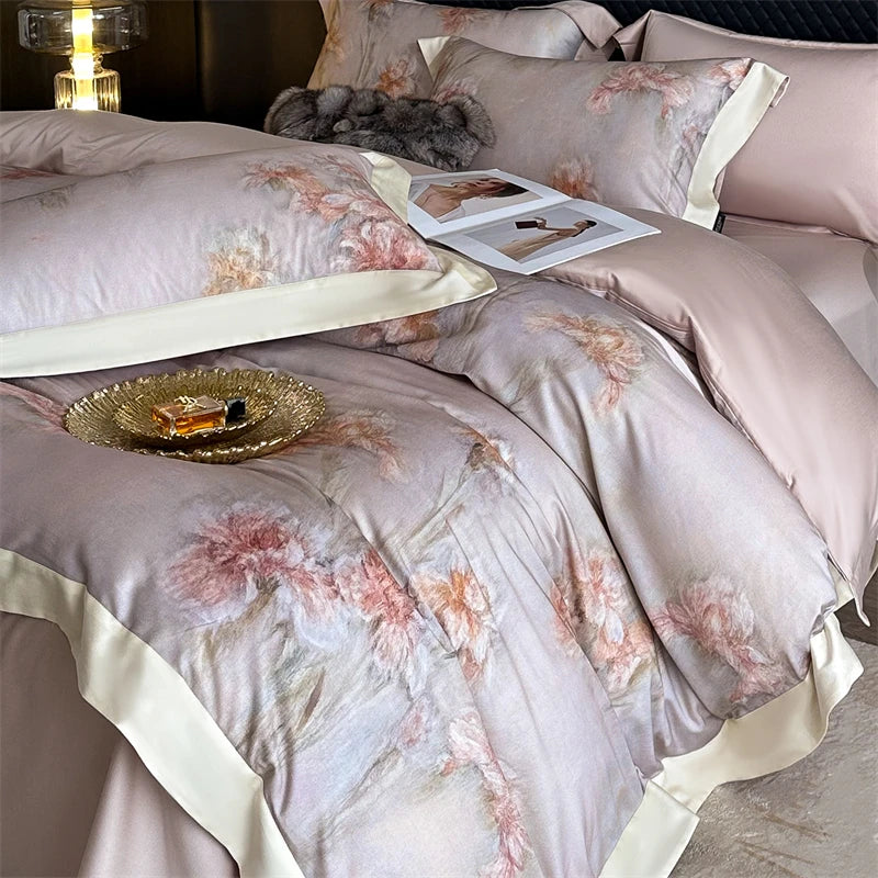 Luxury Lyocell Cotton Bedding Set with Floral Prints – Duvet Cover and Sheet Set for Queen or King Size 2