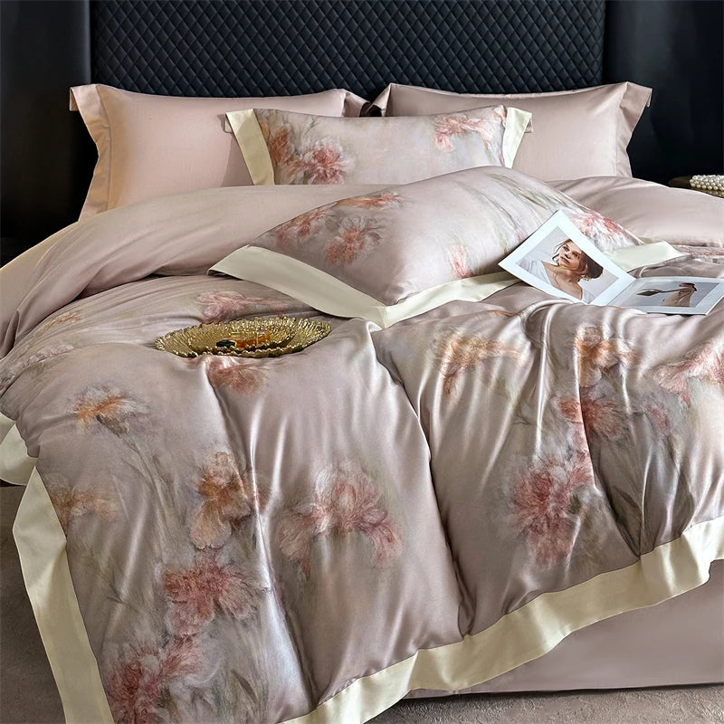 Luxury Lyocell Cotton Bedding Set with Floral Prints – Duvet Cover and Sheet Set for Queen or King Size 5