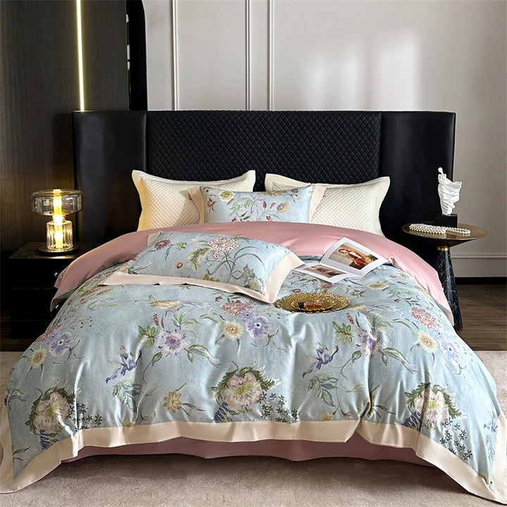 Luxury Lyocell Cotton Bedding Set with Floral Prints – Duvet Cover and Sheet Set for Queen or King Size 6