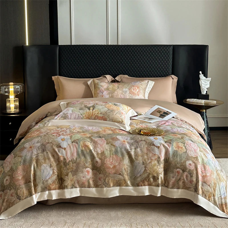 Luxury Lyocell Cotton Bedding Set with Floral Prints – Duvet Cover and Sheet Set for Queen or King Size 7