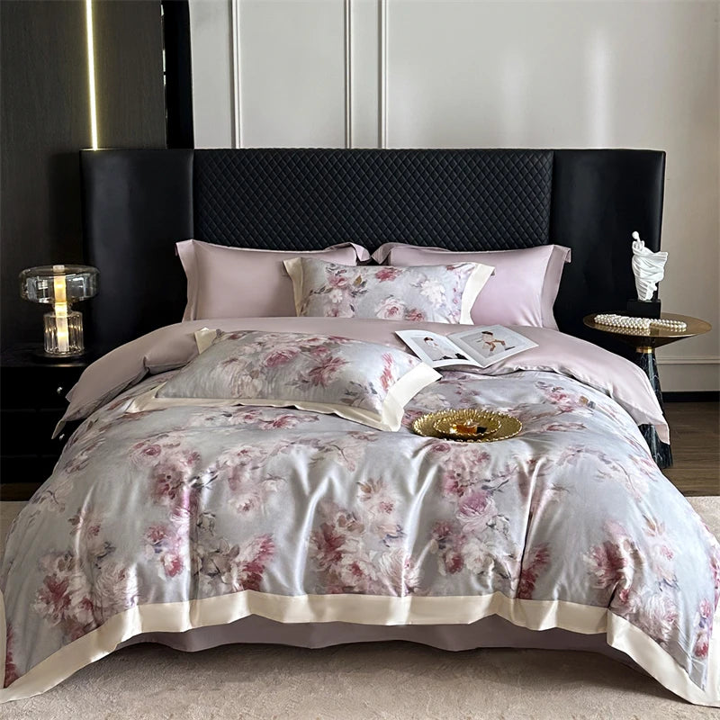 Luxury Lyocell Cotton Bedding Set with Floral Prints – Duvet Cover and Sheet Set for Queen or King Size 8