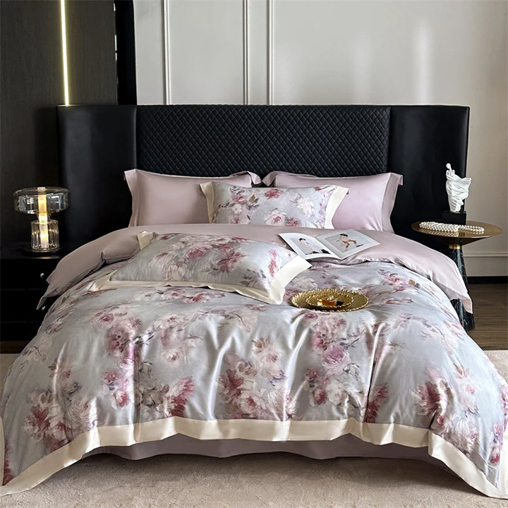 Luxury Lyocell Cotton Bedding Set with Floral Prints – Duvet Cover and Sheet Set for Queen or King Size 8