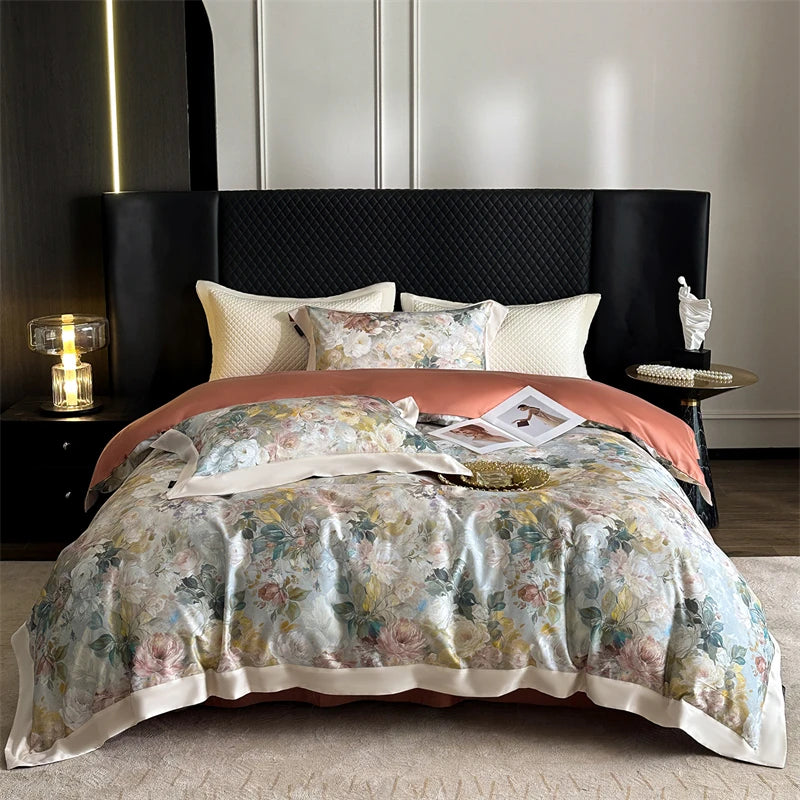 Luxury Lyocell Cotton Bedding Set with Floral Prints – Duvet Cover and Sheet Set for Queen or King Size 9