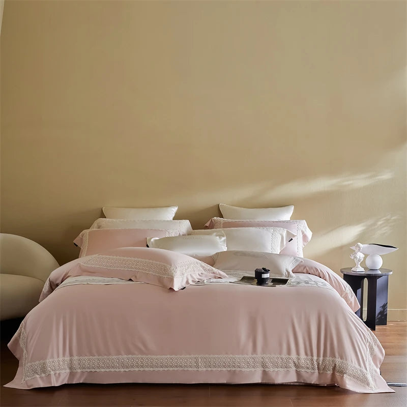 Luxury Lyocell Cotton Bedding Set with Lace Edge – Soft Duvet Covers for Elegant Bedroom Decor 0