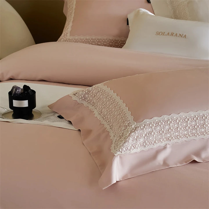 Luxury Lyocell Cotton Bedding Set with Lace Edge – Soft Duvet Covers for Elegant Bedroom Decor 2