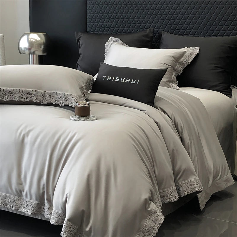 Luxury Lyocell Cotton Bedding Set with Lace Edges – Cozy Duvet Cover and Sheets for Autumn/Winter 3