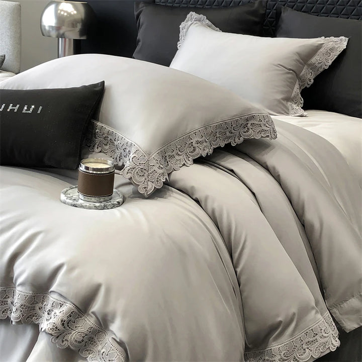Luxury Lyocell Cotton Bedding Set with Lace Edges – Cozy Duvet Cover and Sheets for Autumn/Winter 5