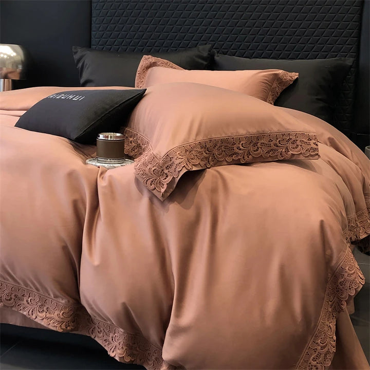 Luxury Lyocell Cotton Bedding Set with Lace Edges – Cozy Duvet Cover and Sheets for Autumn/Winter 6