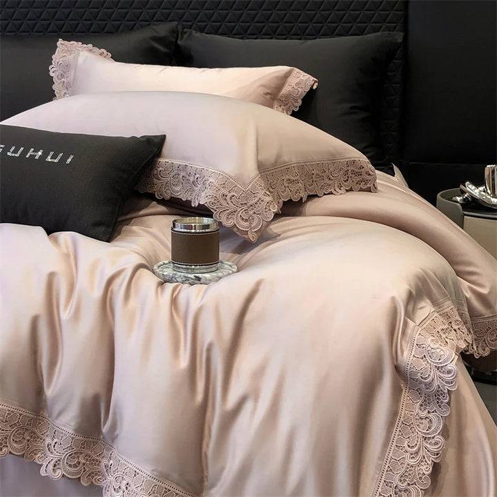 Luxury Lyocell Cotton Bedding Set with Lace Edges – Cozy Duvet Cover and Sheets for Autumn/Winter 7
