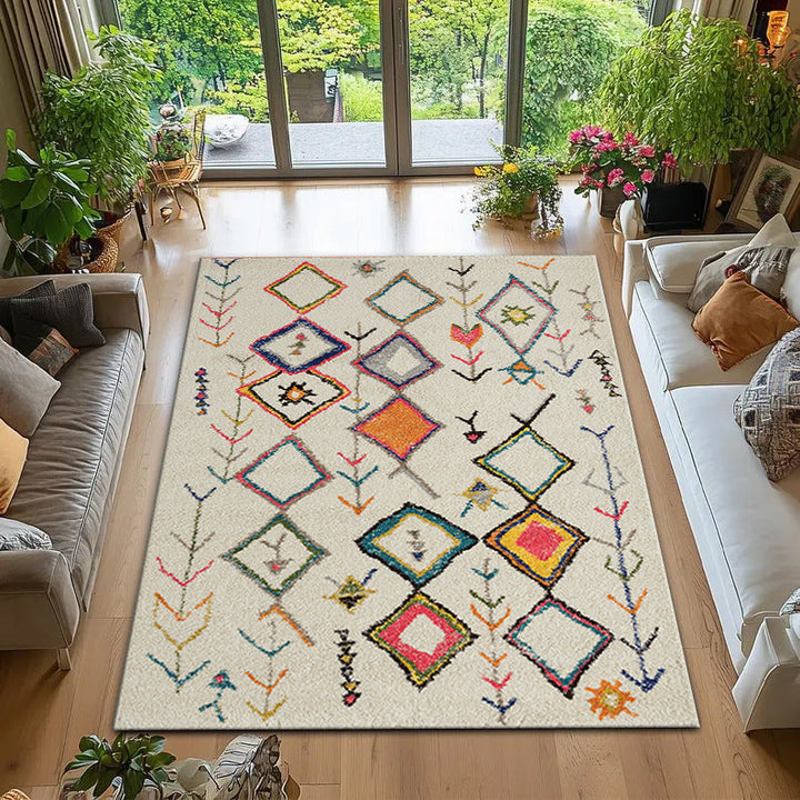 Machine Washable Kilim-Style Area Rug with Non-Slip Backing – Vibrant Retro Boho Design for Indoor or Outdoor Use 1
