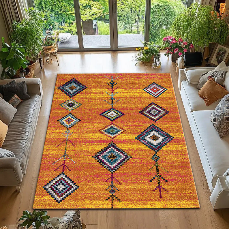 Machine Washable Kilim-Style Rug with Non-Slip Backing – Vibrant Retro Design for Any Room 0