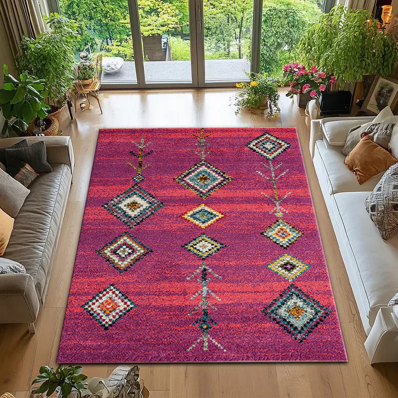 Machine Washable Kilim-Style Rug with Non-Slip Backing – Vibrant Retro Design for Any Room 1