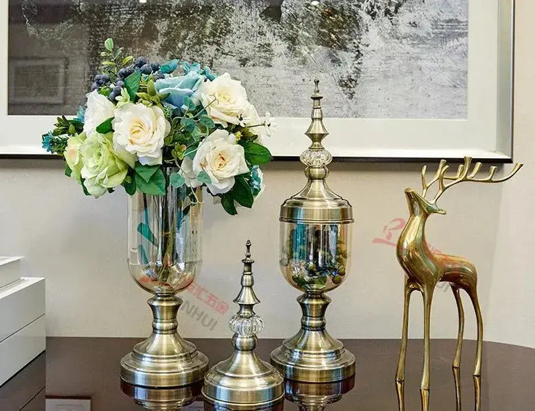 Mahogany Metal and Glass Vase – Elegant Decor for Home and Events 3