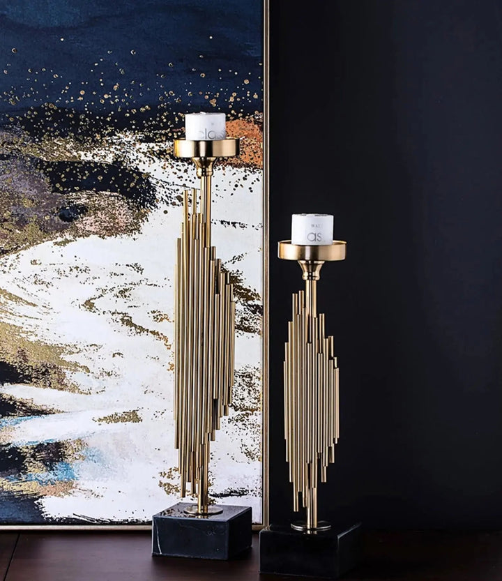 Manhattan Candle Holders with Marble Base – Elegant Brass Accent for Modern Decor 0