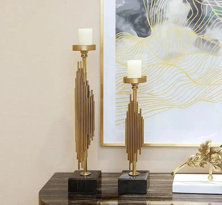 Manhattan Candle Holders with Marble Base – Elegant Brass Accent for Modern Decor 1