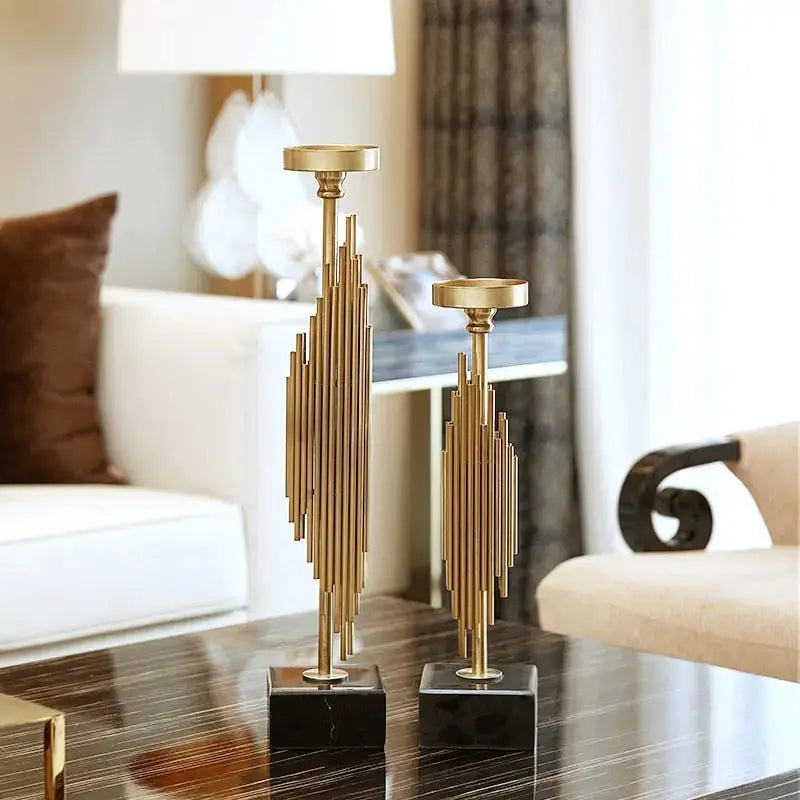 Manhattan Candle Holders with Marble Base – Elegant Brass Accent for Modern Decor 2