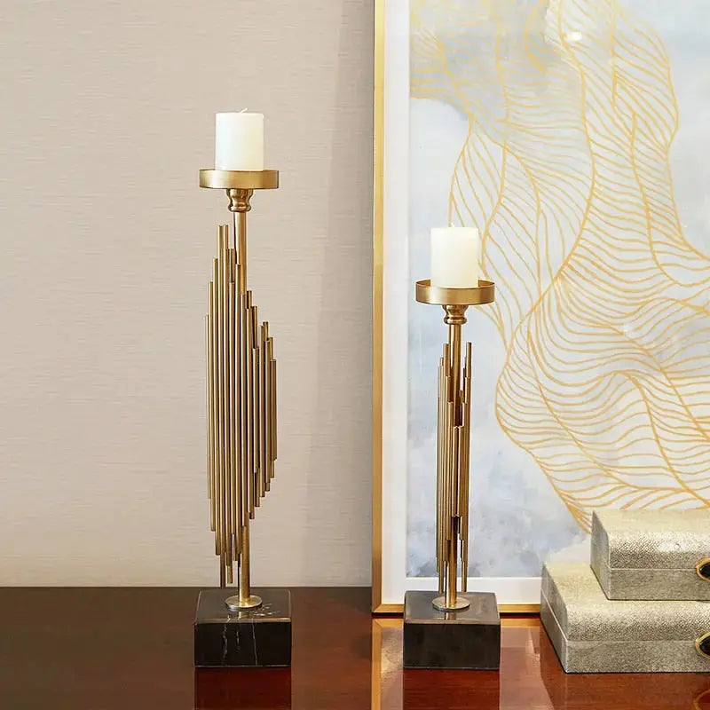 Manhattan Candle Holders with Marble Base – Elegant Brass Accent for Modern Decor 5