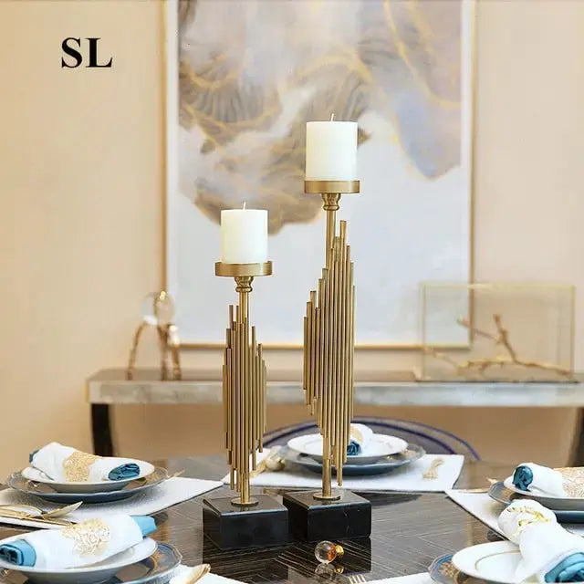 Manhattan Candle Holders with Marble Base – Elegant Brass Accent for Modern Decor 7