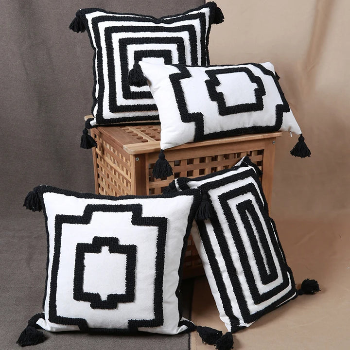 Moroccan Tufted Throw Pillow Cover with Tassels – Decorative Accent for Couch or Bedroom 0