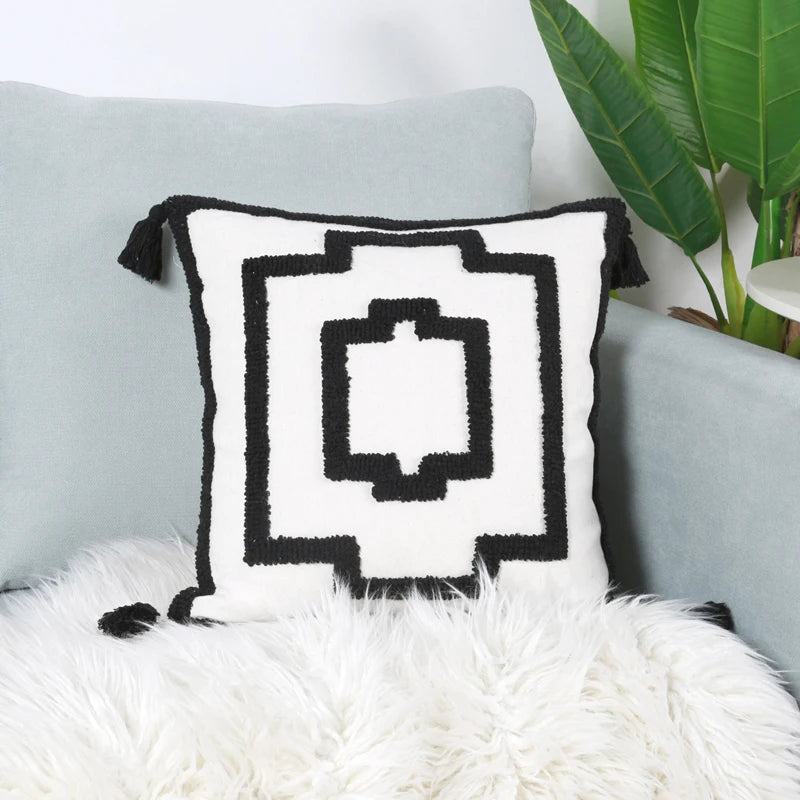Moroccan Tufted Throw Pillow Cover with Tassels – Decorative Accent for Couch or Bedroom 4