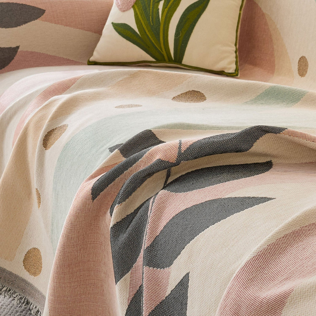 Multicolour Pastel Sofa Cover with Leaf Motif – Stylish Couch Protector for Pets and Kids 4