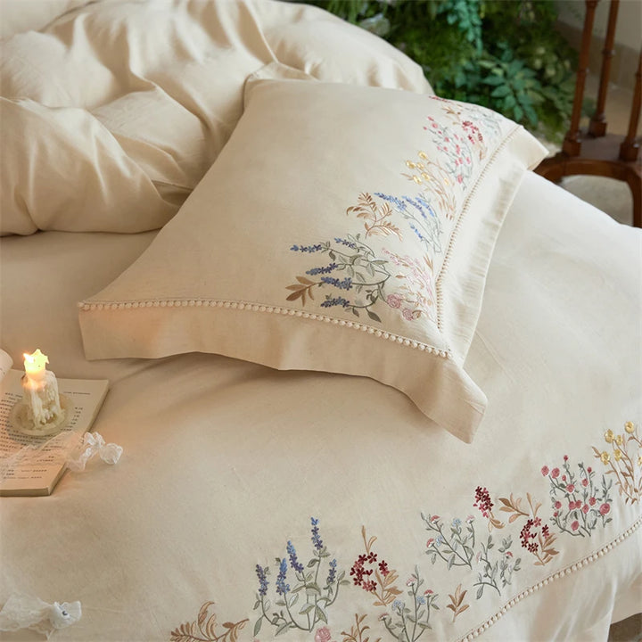Natural Cotton Linen Bedding Set with Floral Embroidery – Cozy Duvet Cover and Sheet Set for Elegant Bedroom Decor 5