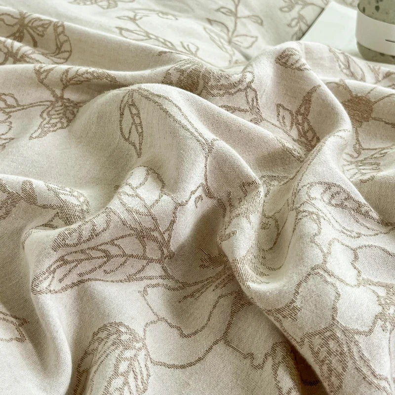 Natural Cotton Linen Jacquard Lace Ruffles Bedding Set – Elegant Duvet Covers for Queen or King Size Beds 4
