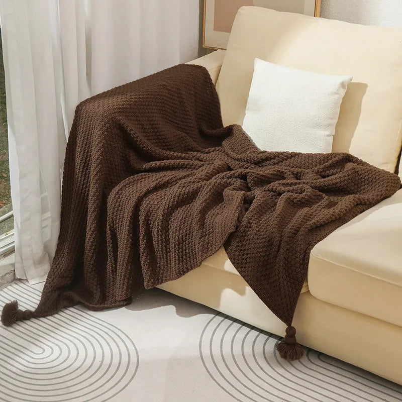 Nordic Knitted Blanket with Tassels – Cozy Throw for Bed, Sofa, or Travel 0