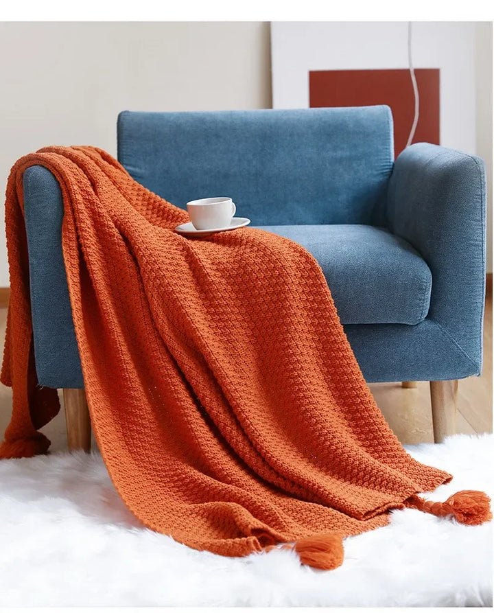 Nordic Knitted Blanket with Tassels – Cozy Throw for Bed, Sofa, or Travel 1
