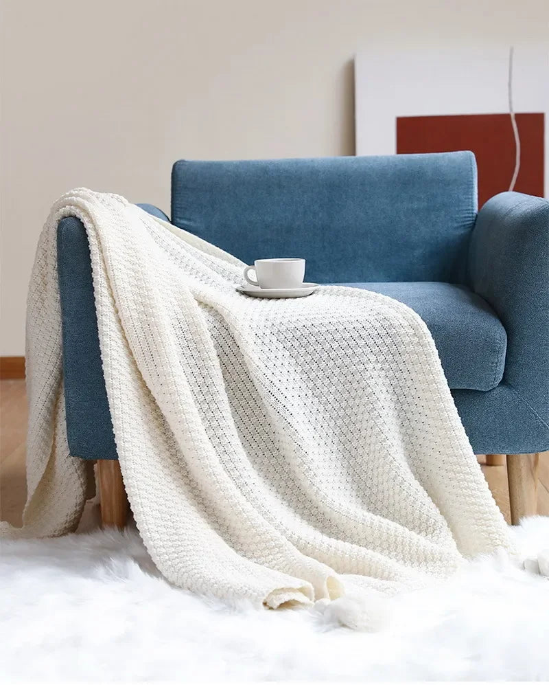 Nordic Knitted Blanket with Tassels – Cozy Throw for Bed, Sofa, or Travel 2