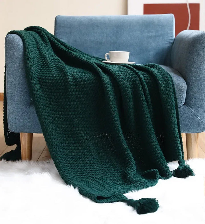 Nordic Knitted Blanket with Tassels – Cozy Throw for Bed, Sofa, or Travel 6