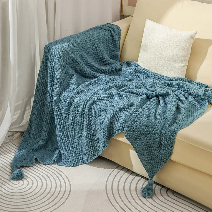 Nordic Knitted Blanket with Tassels – Cozy Throw for Bed, Sofa, or Travel 7