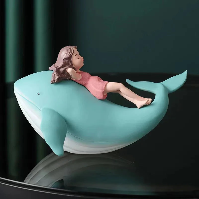 Nordic Whale Girl Statue in Resin – Unique Decorative Figurine for Home or Office 3