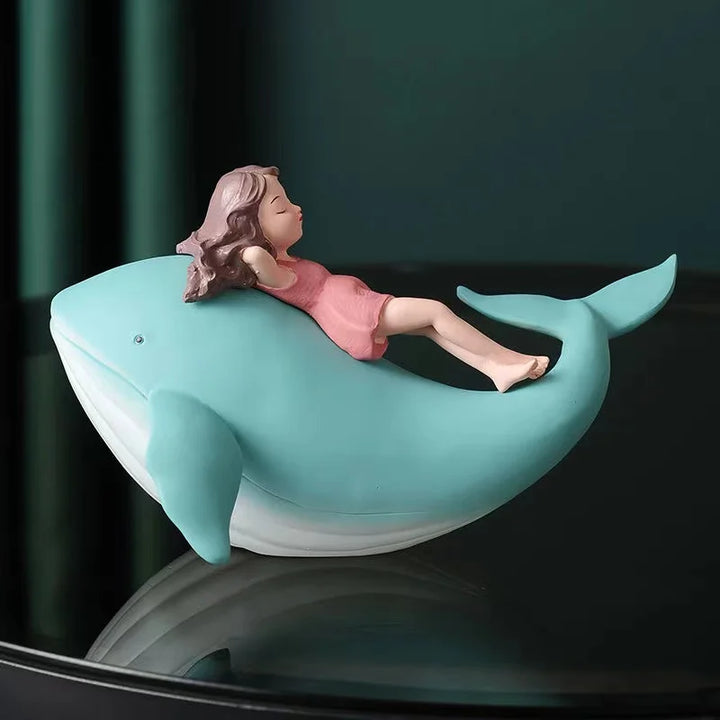 Nordic Whale Girl Statue in Resin – Unique Decorative Figurine for Home or Office 3