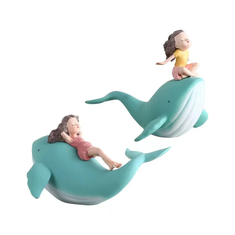 Nordic Whale Girl Statue in Resin – Unique Decorative Figurine for Home or Office 4