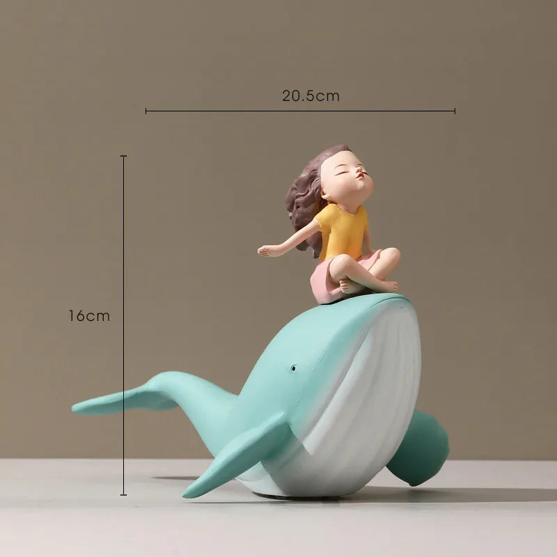 Nordic Whale Girl Statue in Resin – Unique Decorative Figurine for Home or Office 7