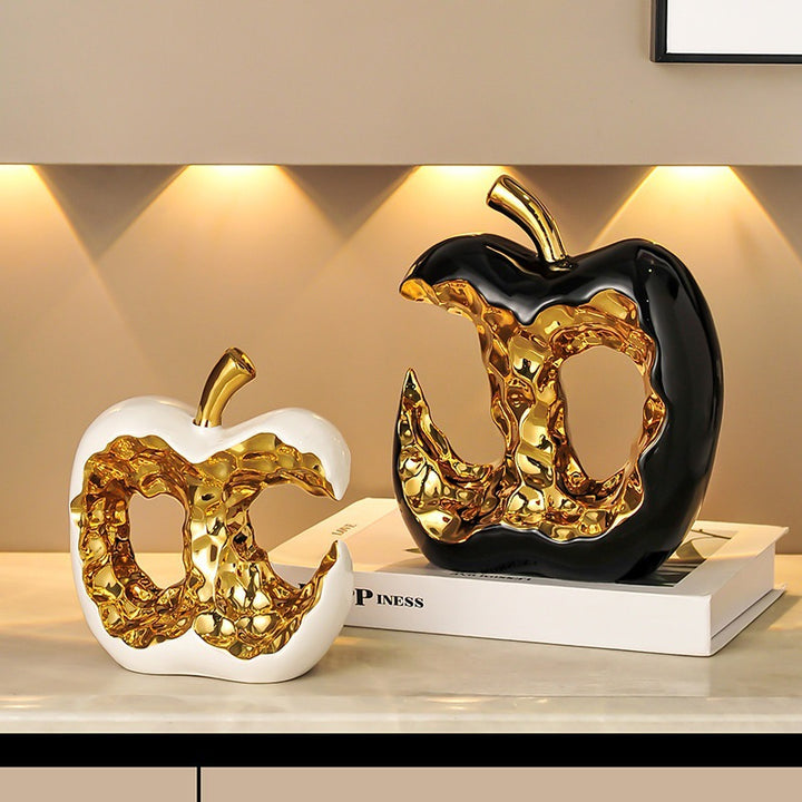 Golden Glow Apple Decorative Sculpture – Elegant Ceramic Accent for Home or Office