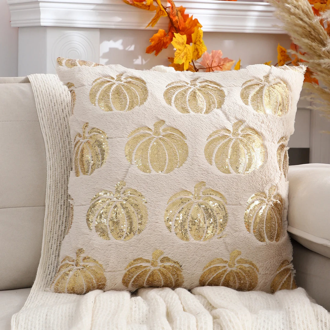 Plush Halloween Pumpkin Throw Pillow Cover with Sequin Embroidery – Festive Decor for Living Room or Bedroom 2