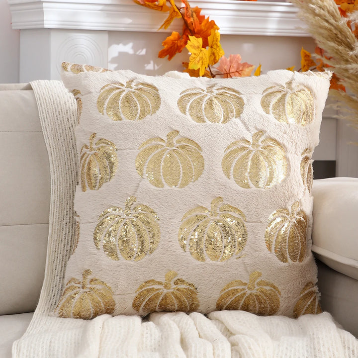 Plush Halloween Pumpkin Throw Pillow Cover with Sequin Embroidery – Festive Decor for Living Room or Bedroom 2