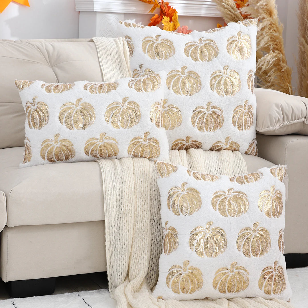 Plush Halloween Pumpkin Throw Pillow Cover with Sequin Embroidery – Festive Decor for Living Room or Bedroom 3