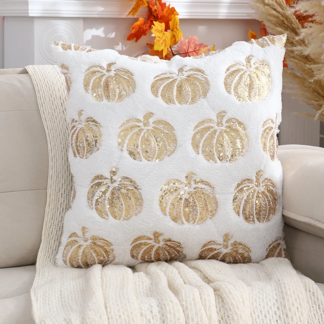 Plush Halloween Pumpkin Throw Pillow Cover with Sequin Embroidery – Festive Decor for Living Room or Bedroom 4