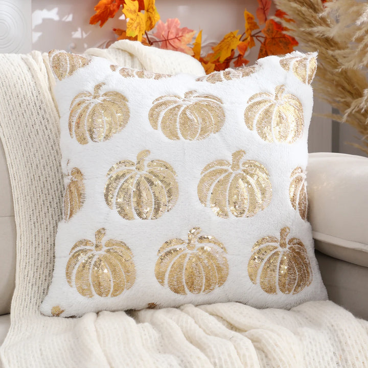 Plush Halloween Pumpkin Throw Pillow Cover with Sequin Embroidery – Festive Decor for Living Room or Bedroom 6
