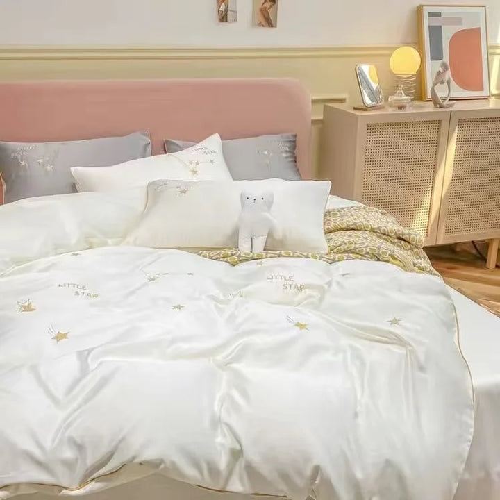 Queen Size Duvet Cover Bedding Set – Elegant White and Pink Design for Spring and Summer Comfort 12