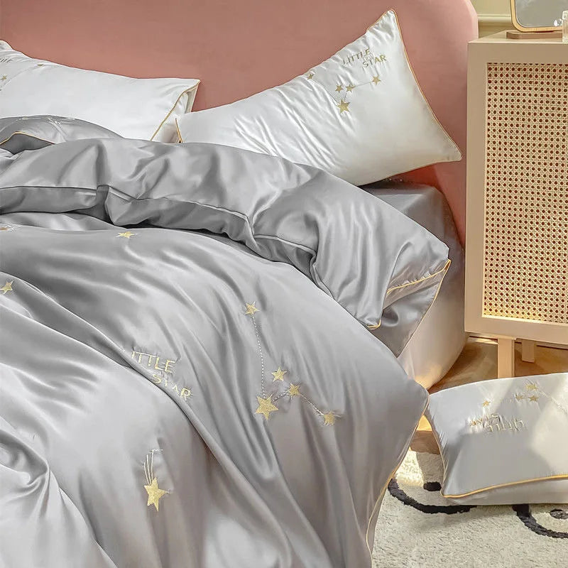 Queen Size Duvet Cover Bedding Set – Elegant White and Pink Design for Spring and Summer Comfort 13