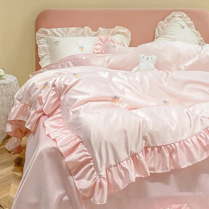 Queen Size Duvet Cover Bedding Set – Elegant White and Pink Design for Spring and Summer Comfort 6