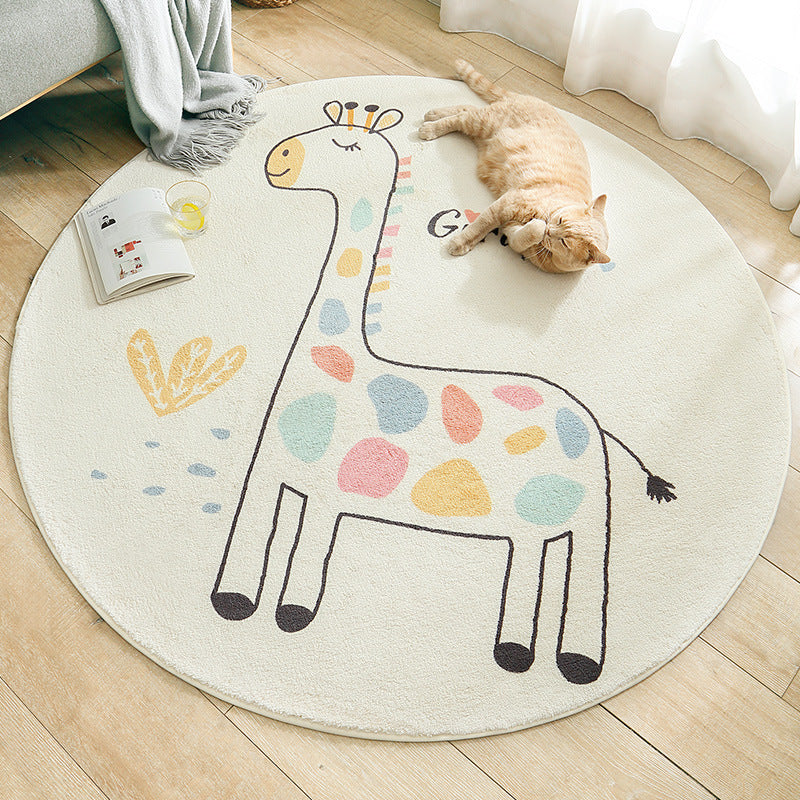 Rainbow Giraffe Kids Round Rug – Soft and Machine Washable Play Mat for Nursery or Playroom 0
