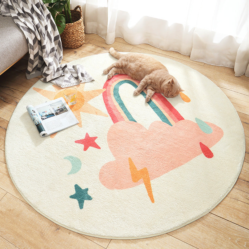Rainbow Storm Round Kids Rug – Soft and Machine Washable for Nursery or Playroom 0